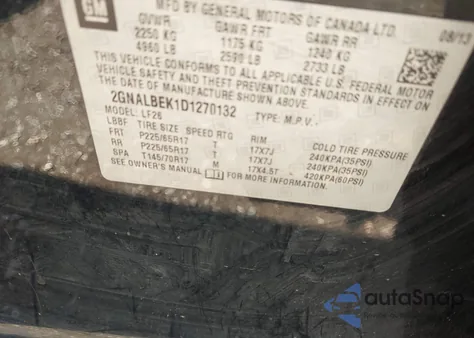 2013 Chevrolet Equinox Ls z USA, uszkodzony, nr VIN 2GNALBEK1D1270132